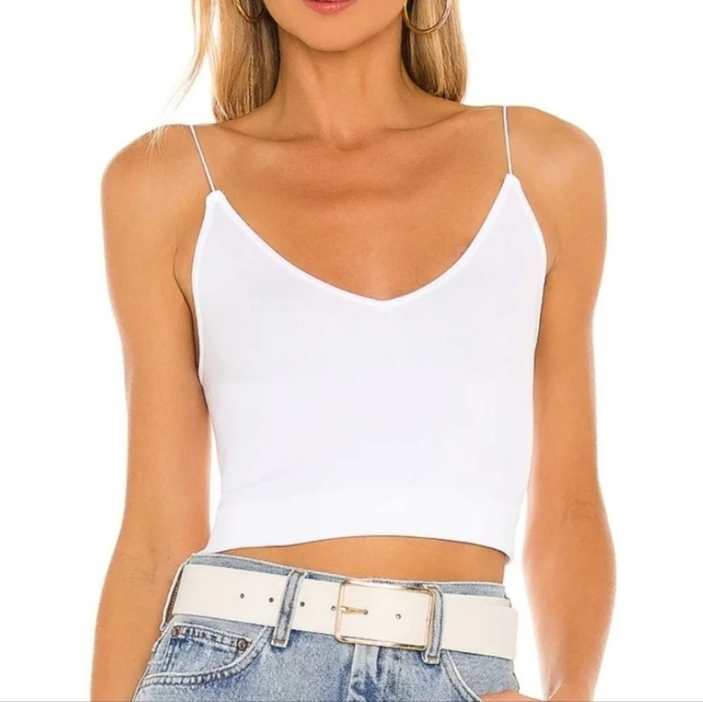 Free People White V-Neck Brami Skinny‎ Strap Crop Top